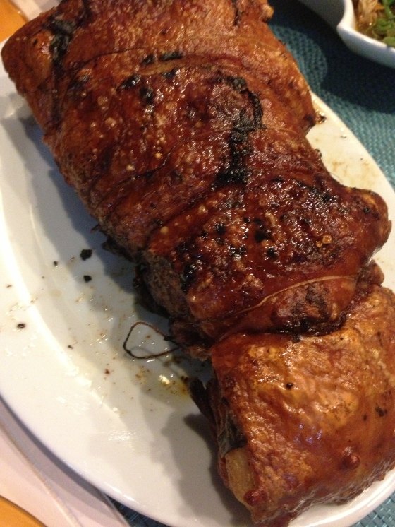 Mama's roast rolled pork lechon  before being sliced